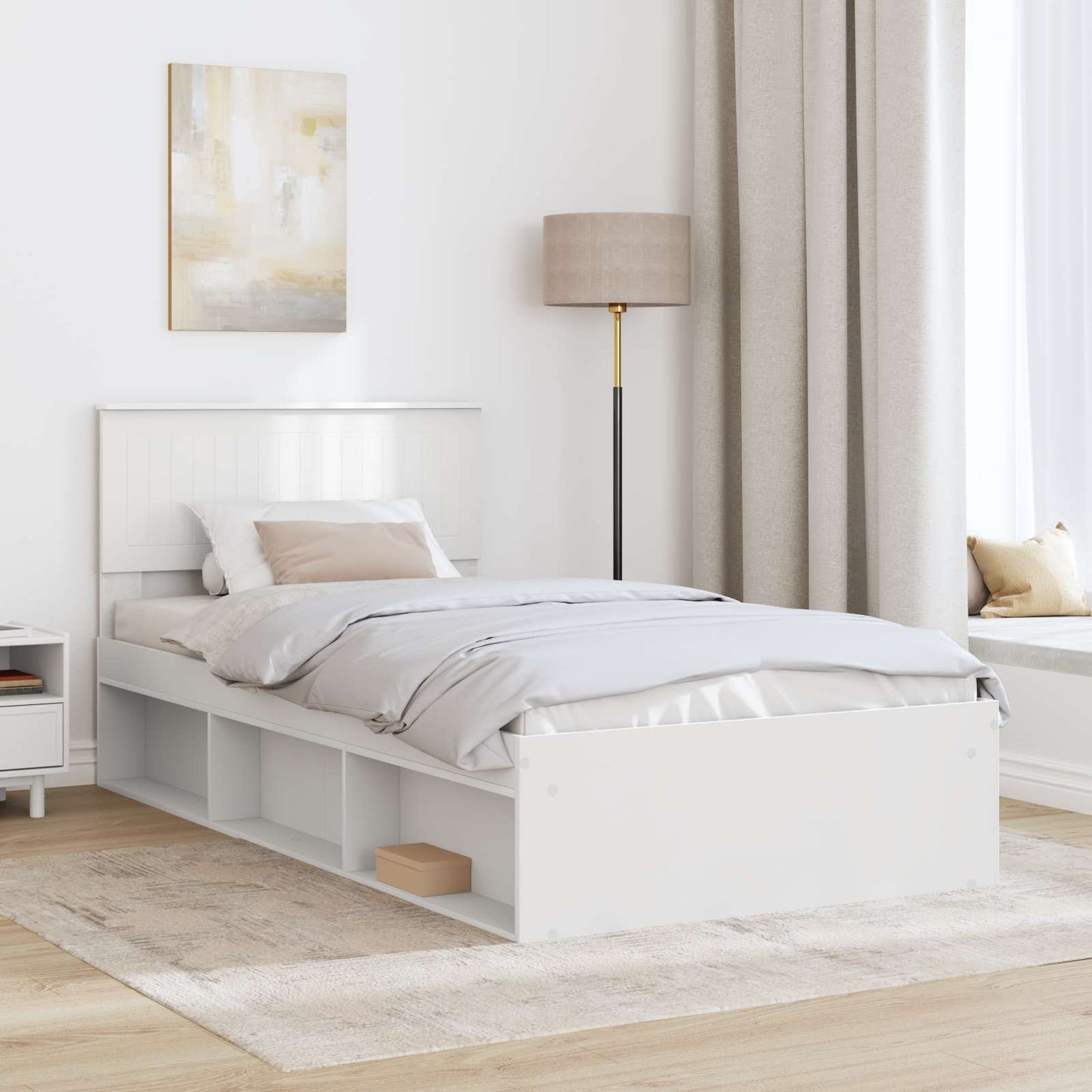 Bed Frame with Headboard White 100 x 200 cm Solid Pine Wood