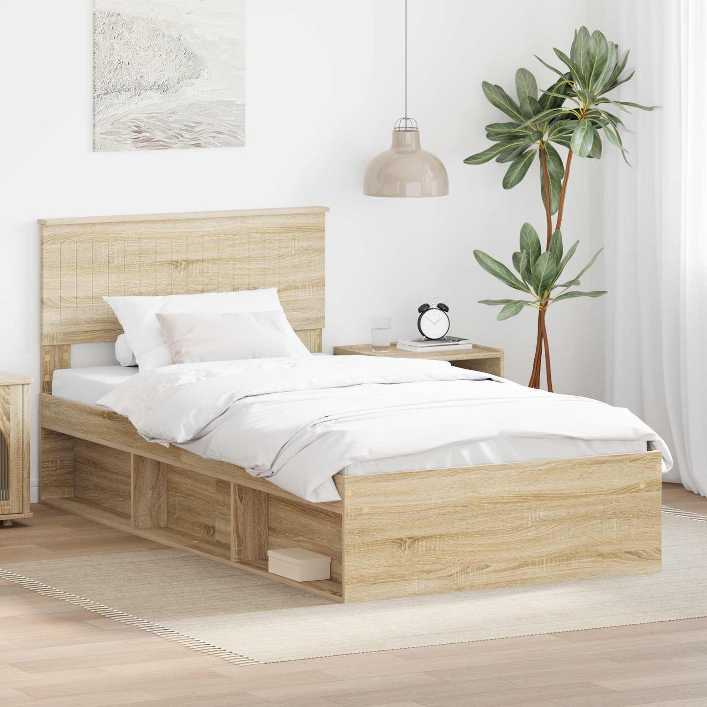 Bed Frame with Headboard Sonoma 100 x 200 cm Solid Pine Wood