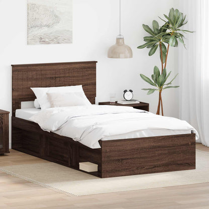 Bed Frame with Headboard Brown Oak 100 x 200 cm Solid Pine Wood