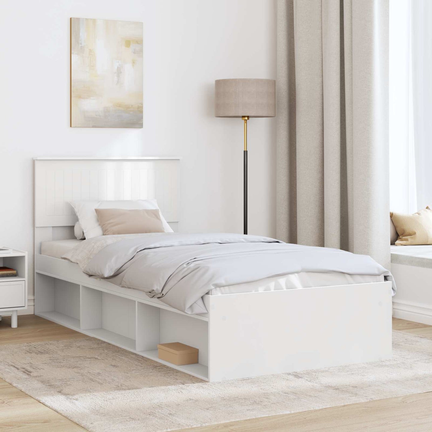 Bed Frame with Headboard White 90 x 200 cm Solid Pine Wood