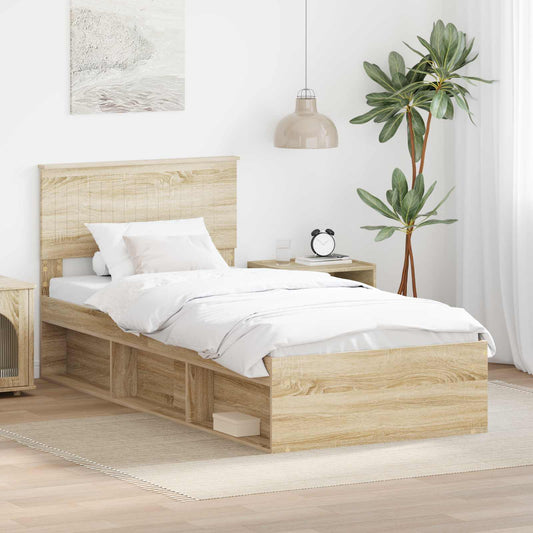 Bed Frame with Headboard Sonoma Oak 90 x 200 cm Solid Pine Wood