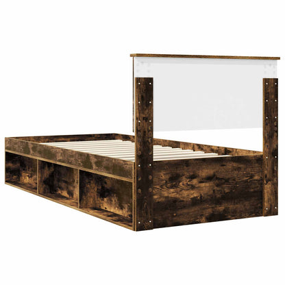 Bed Frame with Headboard Smoked Oak 90 x 190 cm Solid Pine Wood