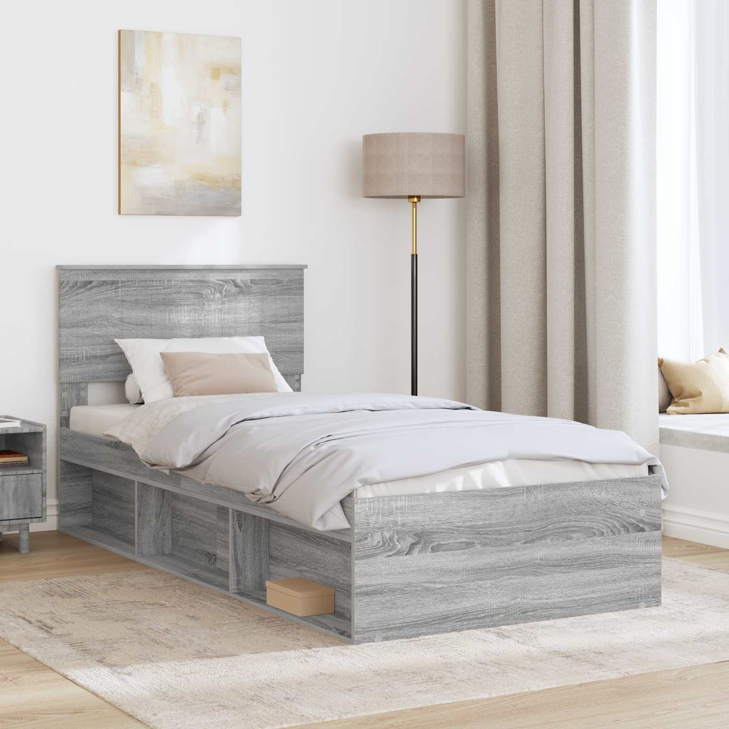 Bed Frame Grey Sonoma 90 x 190 cm Solid Pine Wood