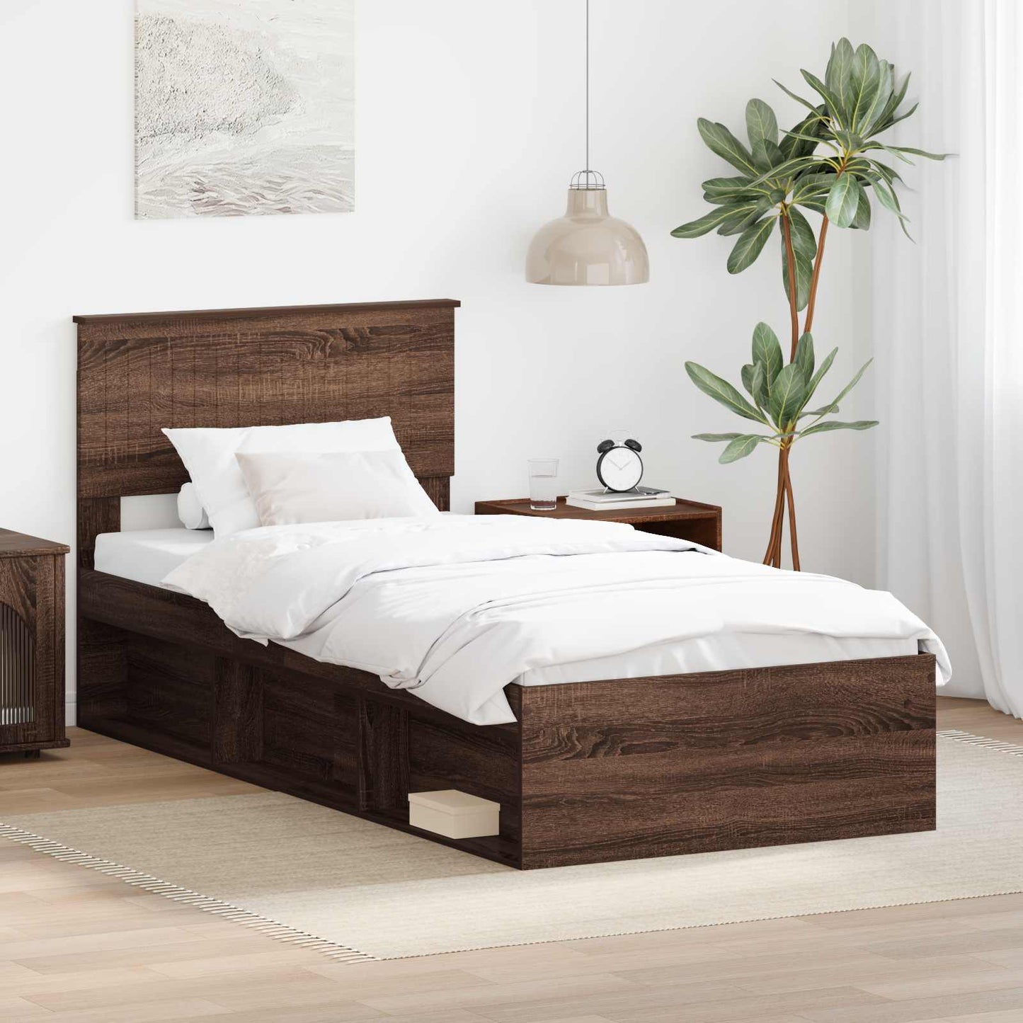 Bed Frame with Headboard Brown Oak 90 x 190 cm Solid Pine Wood