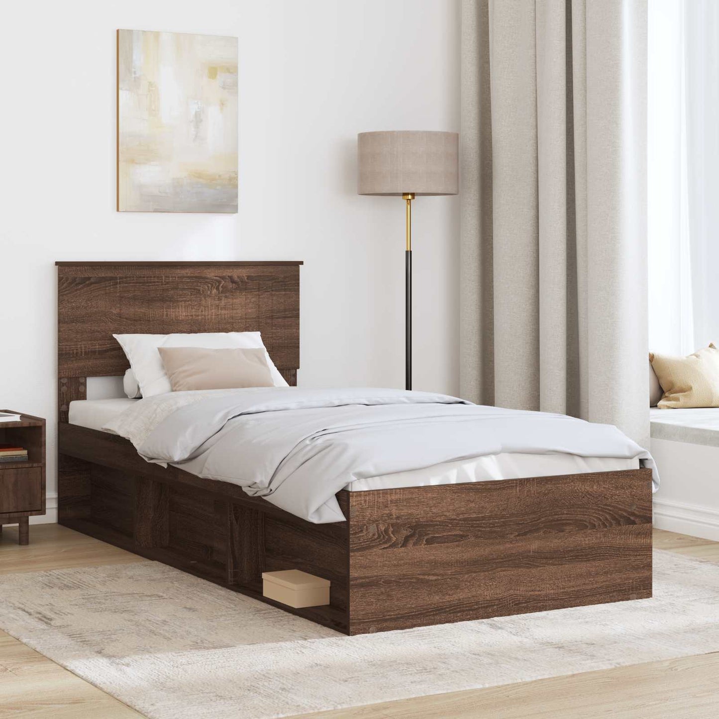 Bed Frame with Headboard Brown Oak 90 x 190 cm Solid Pine Wood
