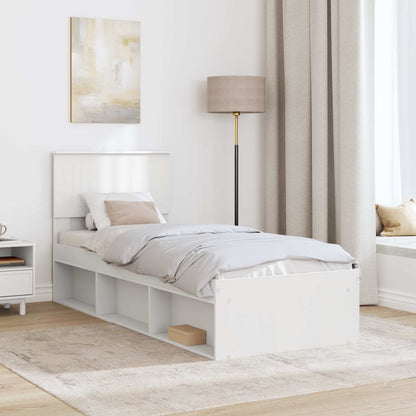 Bed Frame with Headboard White 75 x 190 cm Solid Pine Wood