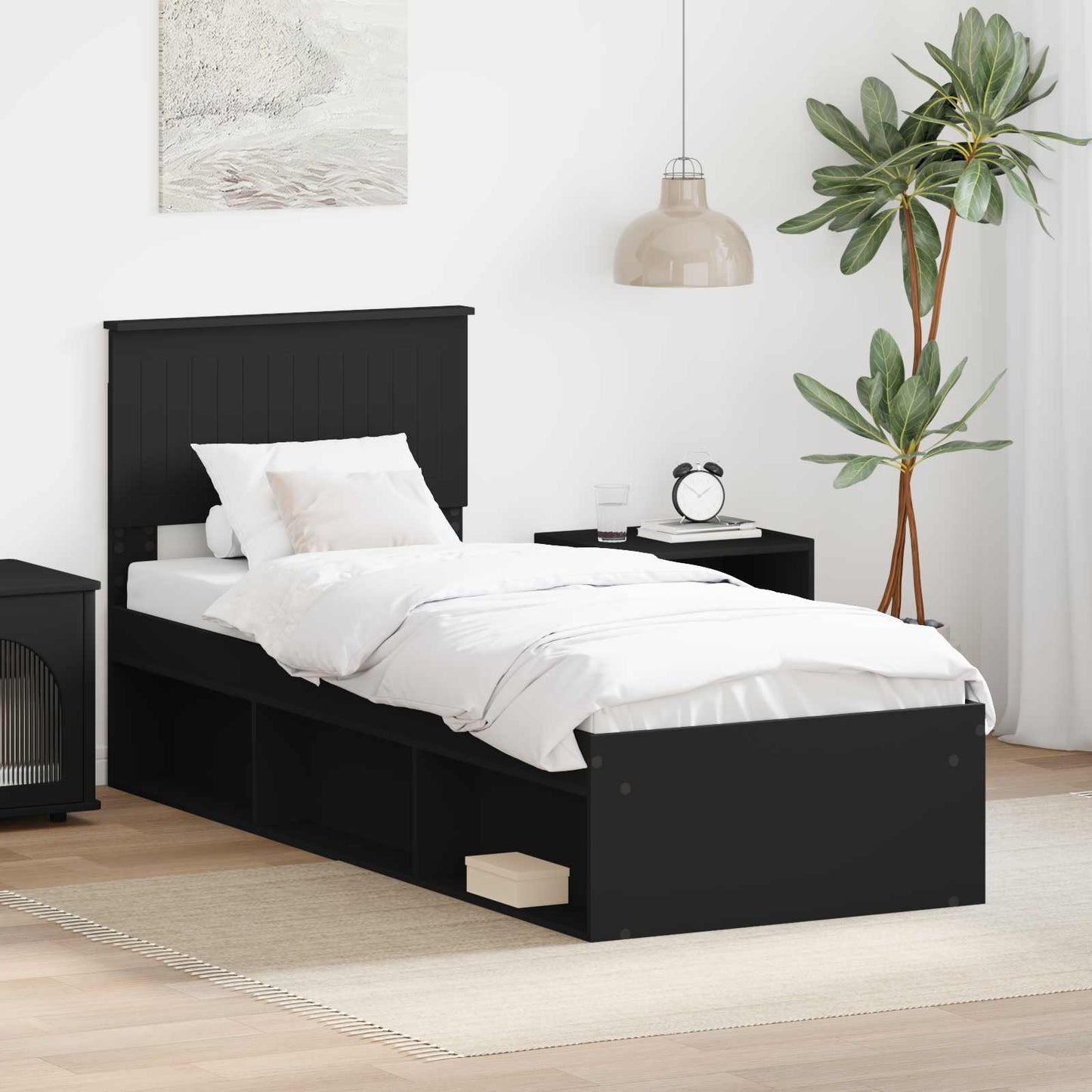 Bed Frame with Headboard Black 75 x 190 cm Solid Pine Wood