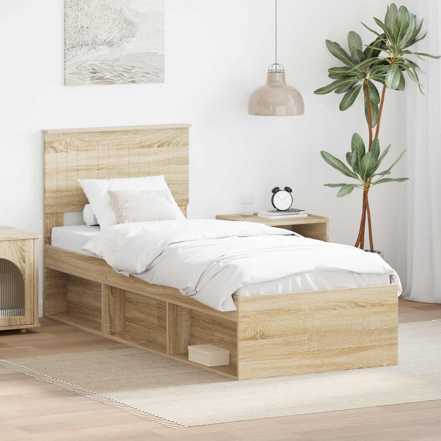 Bed Frame with Headboard Sonoma Oak 75 x 190 cm Solid Pine Wood