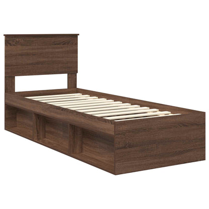 Bed Frame with Headboard Brown Oak 75 x 190 cm Solid Pine Wood