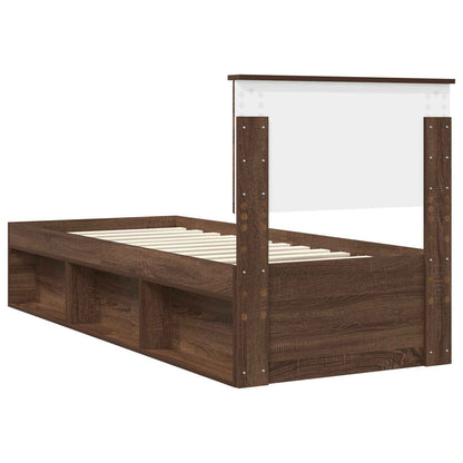 Bed Frame with Headboard Brown Oak 75 x 190 cm Solid Pine Wood