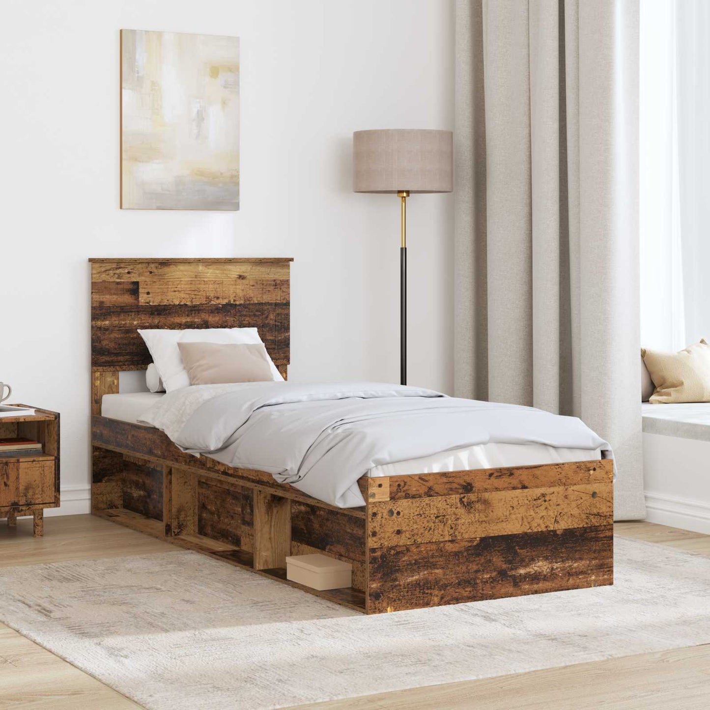 Bed Frame with Headboard Old Wood 75 x 190 cm Solid Pine Wood