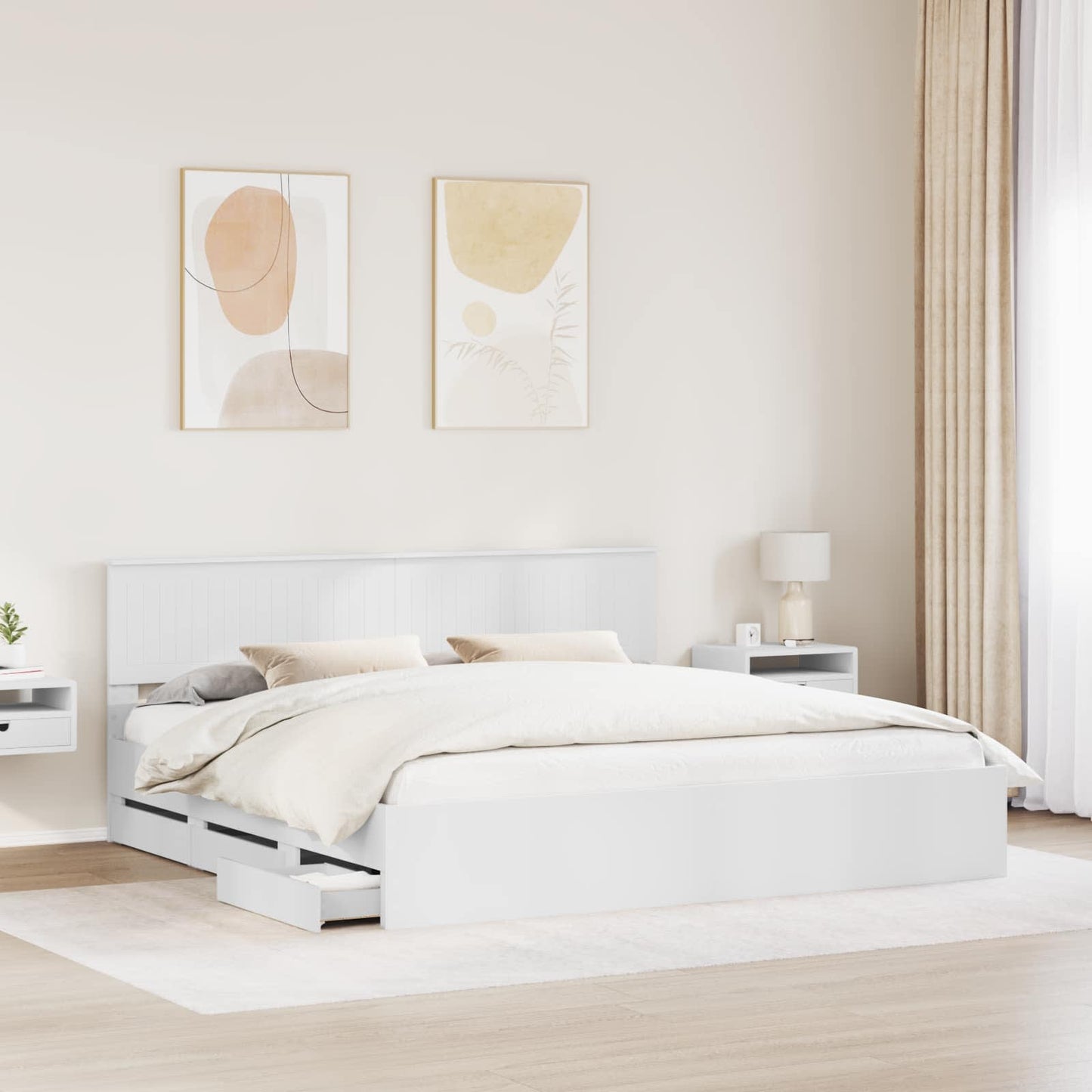 Bed Frame with Drawer White 200 x 200 cm Engineer Wood