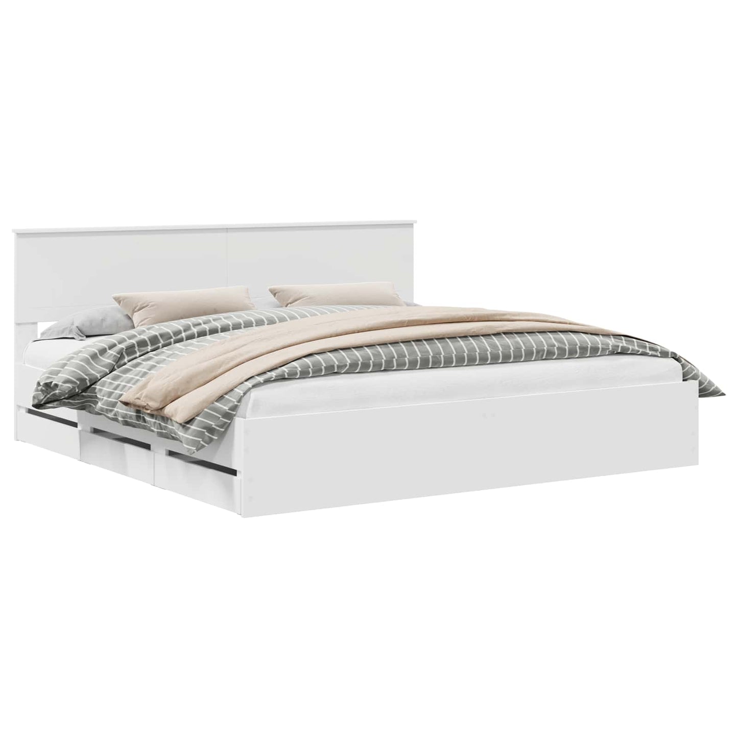 Bed Frame with Drawer White 200 x 200 cm Engineer Wood