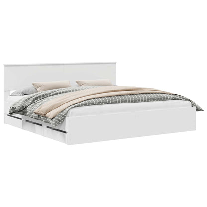 Bed Frame with Drawer White 200 x 200 cm Engineer Wood
