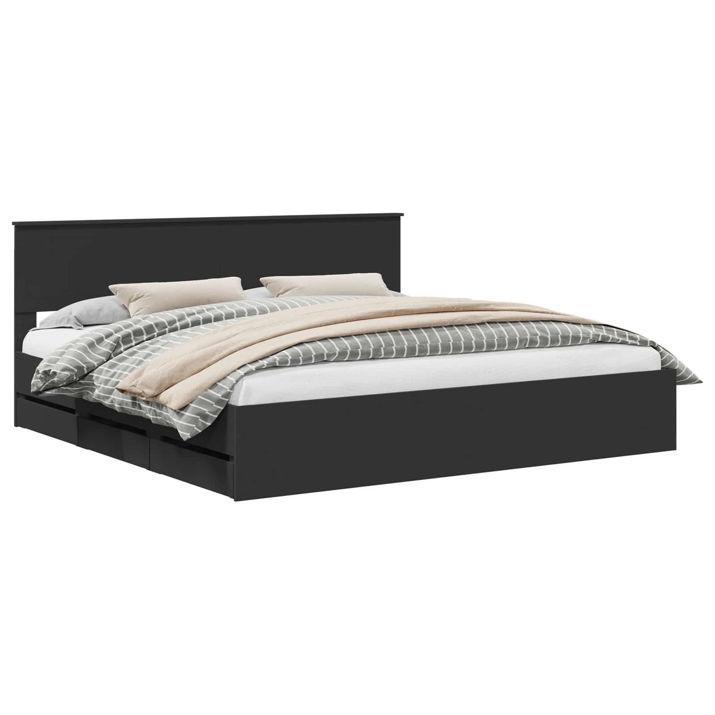 Bed Frame with Drawer Black 200 x 200 cm Engineer Wood