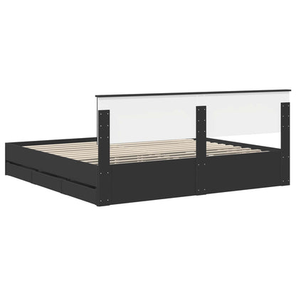 Bed Frame with Drawer Black 200 x 200 cm Engineer Wood