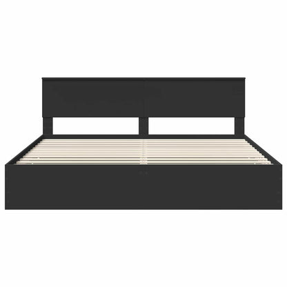 Bed Frame with Drawer Black 200 x 200 cm Engineer Wood