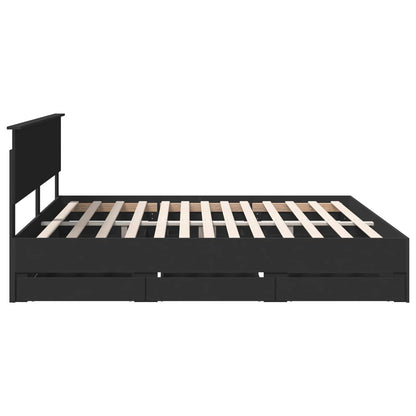 Bed Frame with Drawer Black 200 x 200 cm Engineer Wood