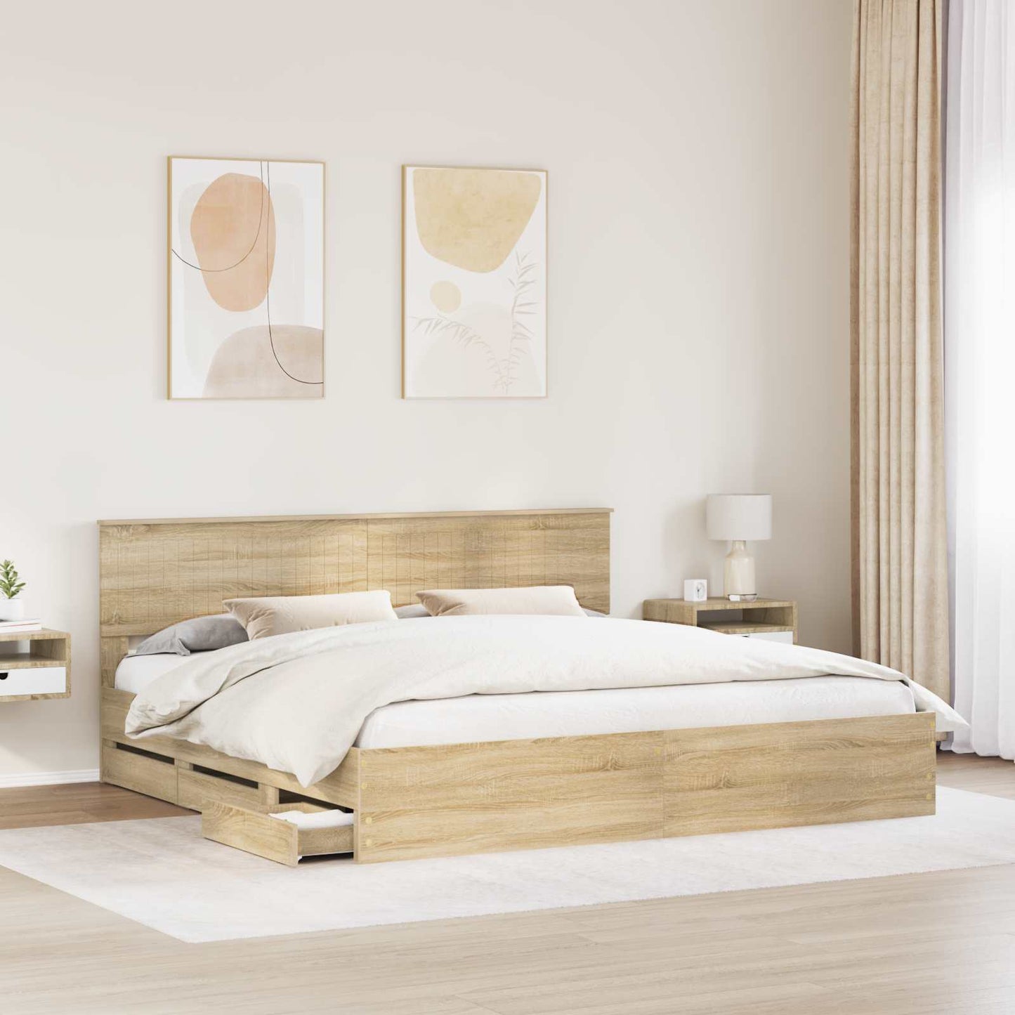 Bed Frame with Drawer Sonoma Oak 200 x 200 cm Engineer Wood