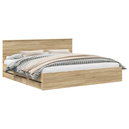 Bed Frame with Drawer Sonoma Oak 200 x 200 cm Engineer Wood