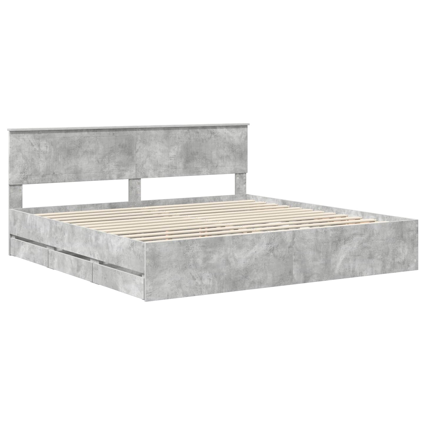 Bed Frame with Drawer Concrete Grey 200 x 200 cm Engineer Wood