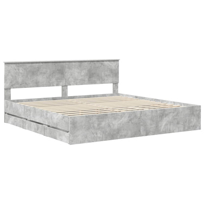 Bed Frame with Drawer Concrete Grey 200 x 200 cm Engineer Wood
