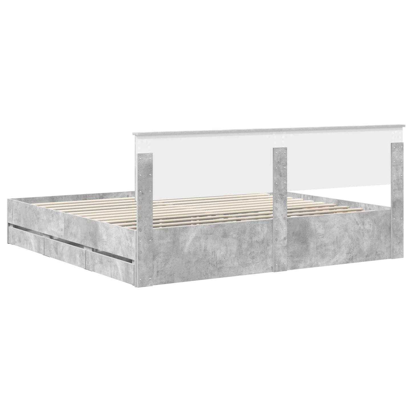 Bed Frame with Drawer Concrete Grey 200 x 200 cm Engineer Wood