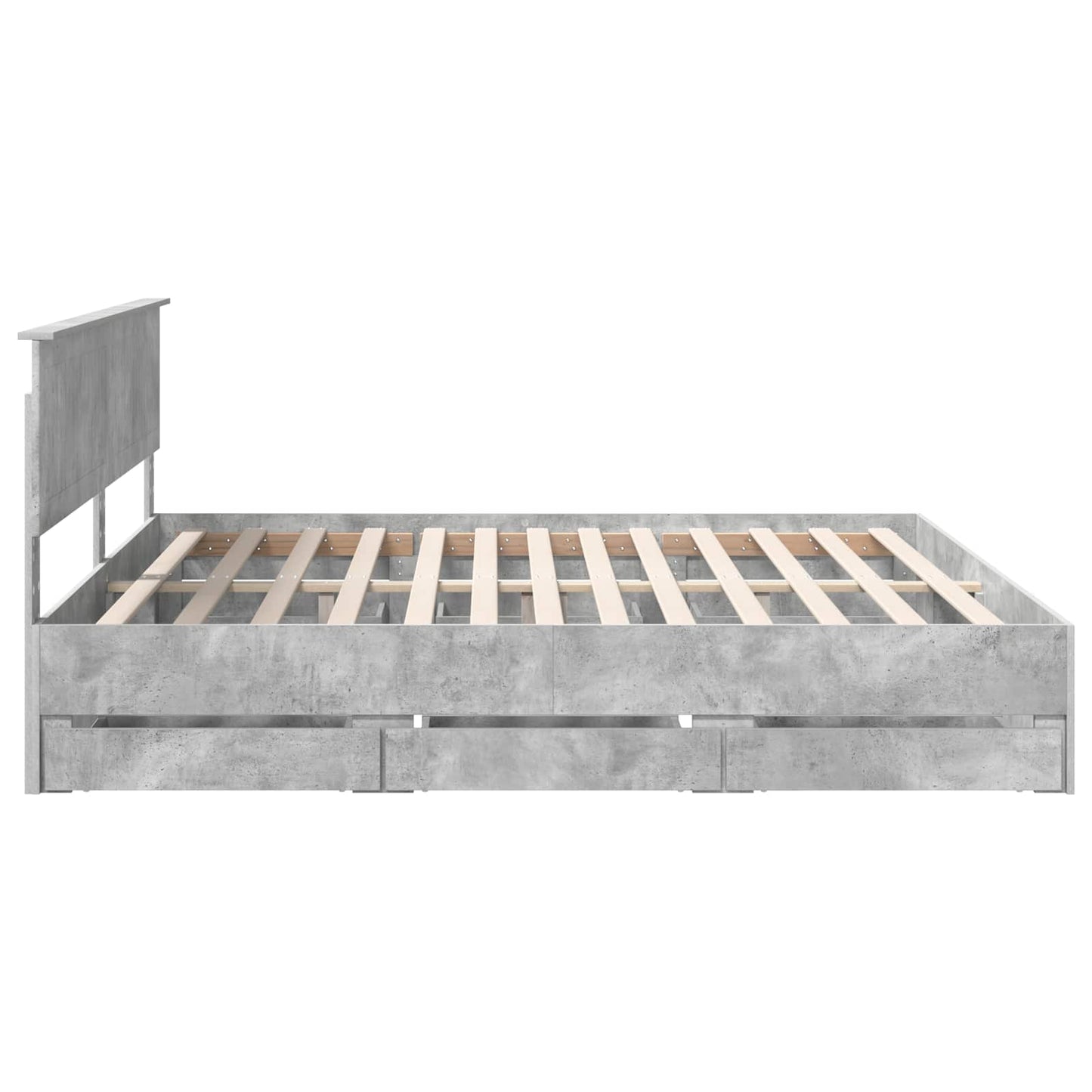 Bed Frame with Drawer Concrete Grey 200 x 200 cm Engineer Wood