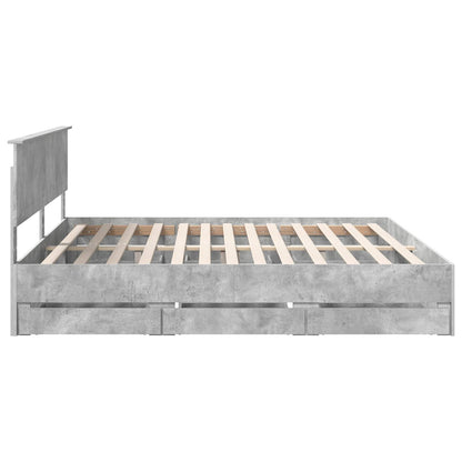 Bed Frame with Drawer Concrete Grey 200 x 200 cm Engineer Wood