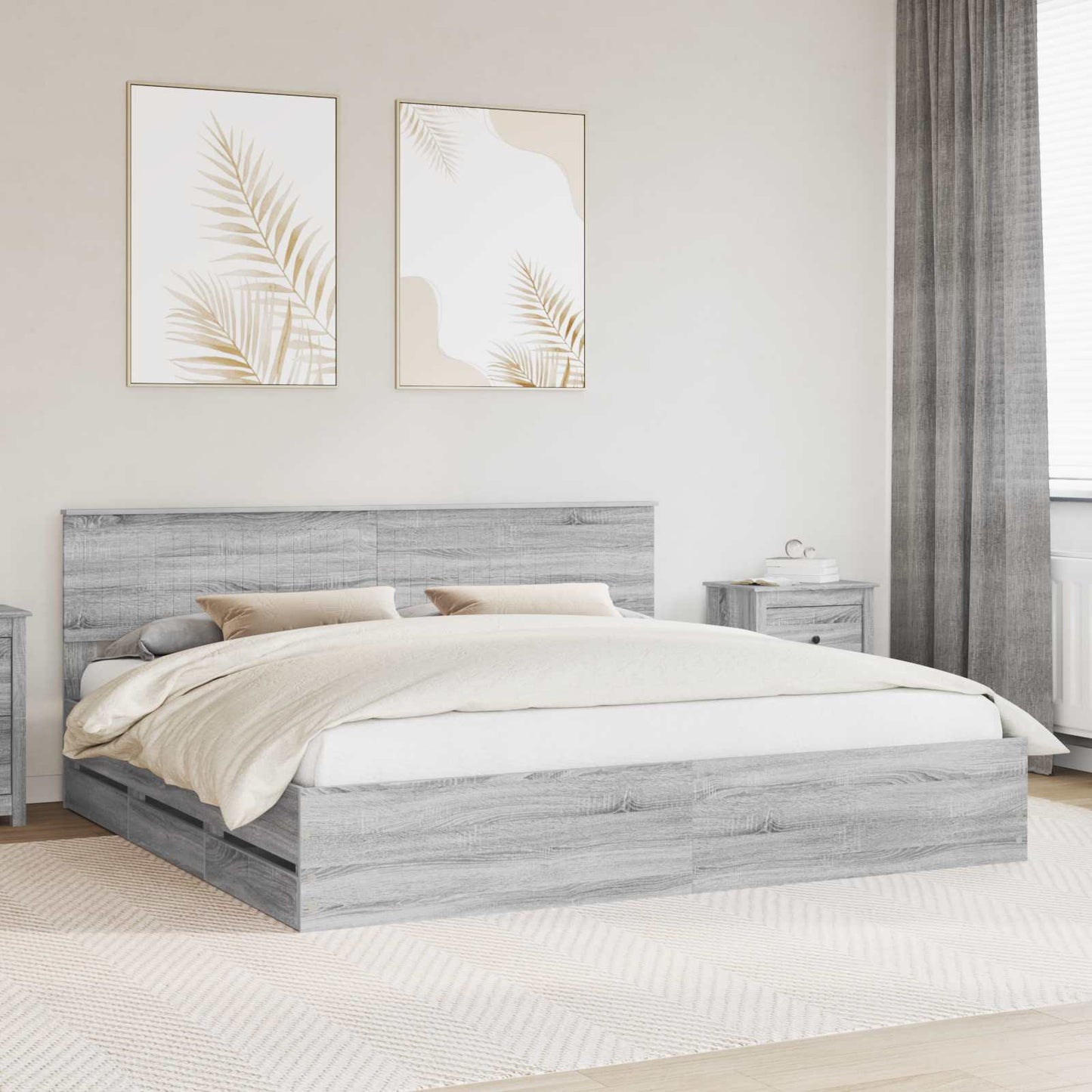 Bed Frame with Drawer Grey Sonoma 200 x 200 cm Engineer Wood