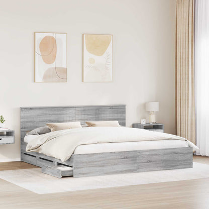 Bed Frame with Drawer Grey Sonoma 200 x 200 cm Engineer Wood