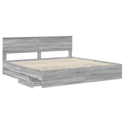 Bed Frame with Drawer Grey Sonoma 200 x 200 cm Engineer Wood
