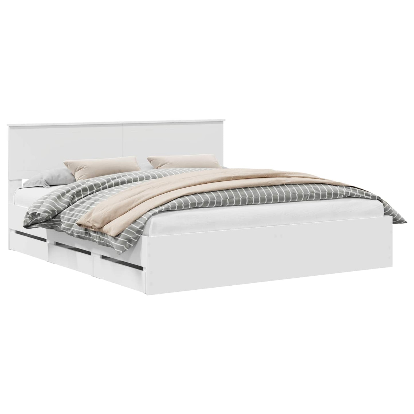 Bed Frame with Drawer White 180 x 200 cm Engineer Wood