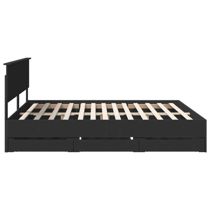 Bed Frame with Drawer Black 180 x 200 cm Engineer Wood