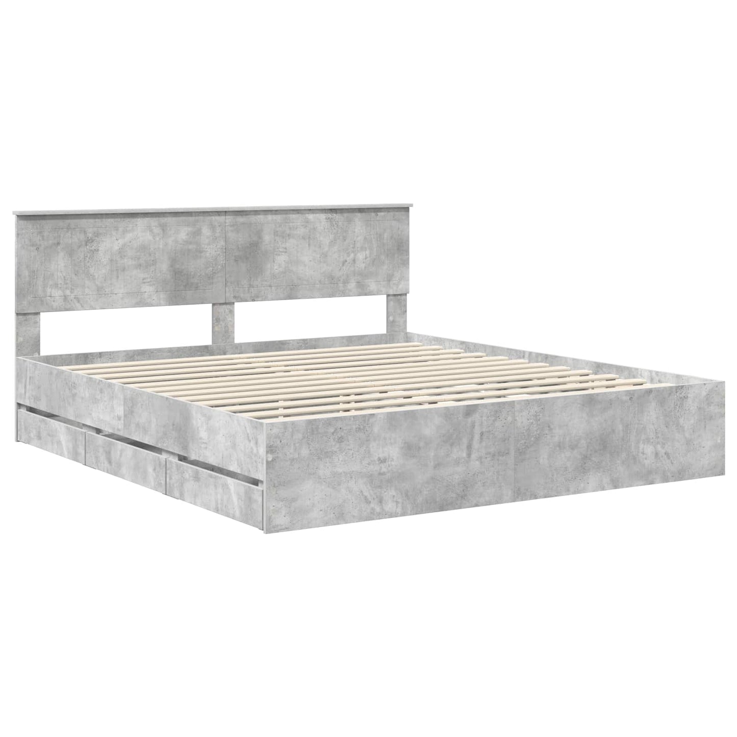 Bed Frame with Drawer Concrete Grey 180 x 200 cm Engineer Wood