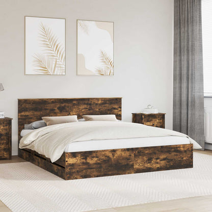 Bed Frame with Drawer Smoked Oak 180 x 200 cm Engineer Wood