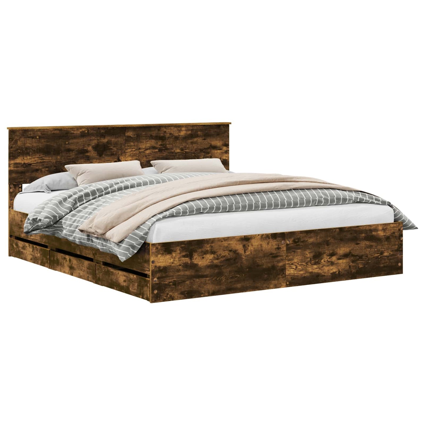 Bed Frame with Drawer Smoked Oak 180 x 200 cm Engineer Wood