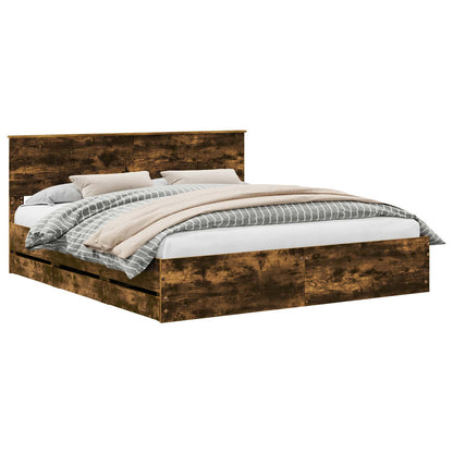 Bed Frame with Drawer Smoked Oak 180 x 200 cm Engineer Wood