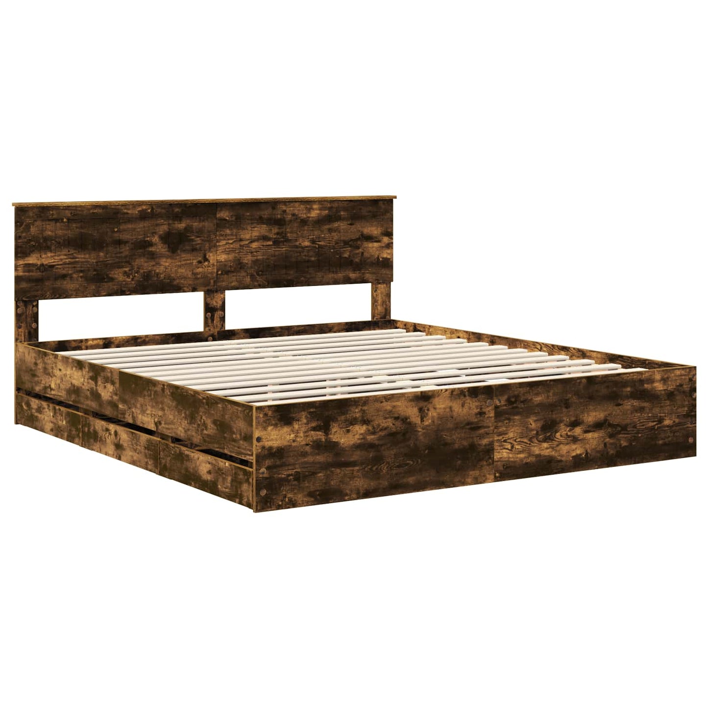 Bed Frame with Drawer Smoked Oak 180 x 200 cm Engineer Wood