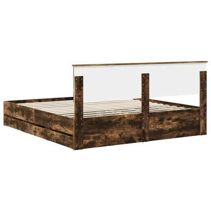 Bed Frame with Drawer Smoked Oak 180 x 200 cm Engineer Wood