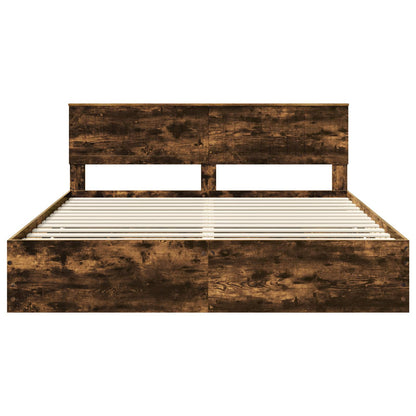 Bed Frame with Drawer Smoked Oak 180 x 200 cm Engineer Wood