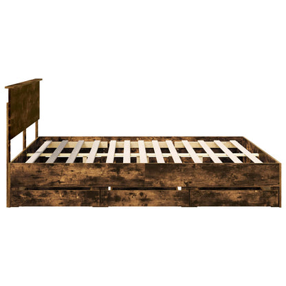 Bed Frame with Drawer Smoked Oak 180 x 200 cm Engineer Wood