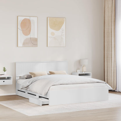 Bed Frame with Drawer White 160 x 200 cm Engineer Wood