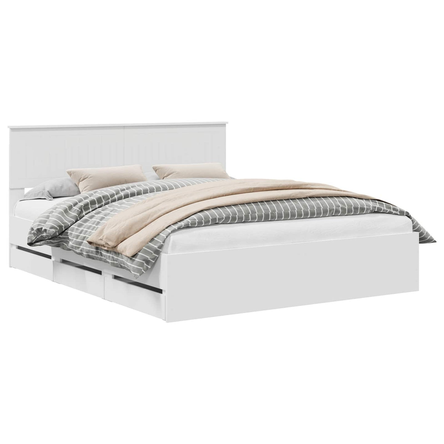 Bed Frame with Drawer White 160 x 200 cm Engineer Wood