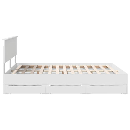 Bed Frame with Drawer White 160 x 200 cm Engineer Wood