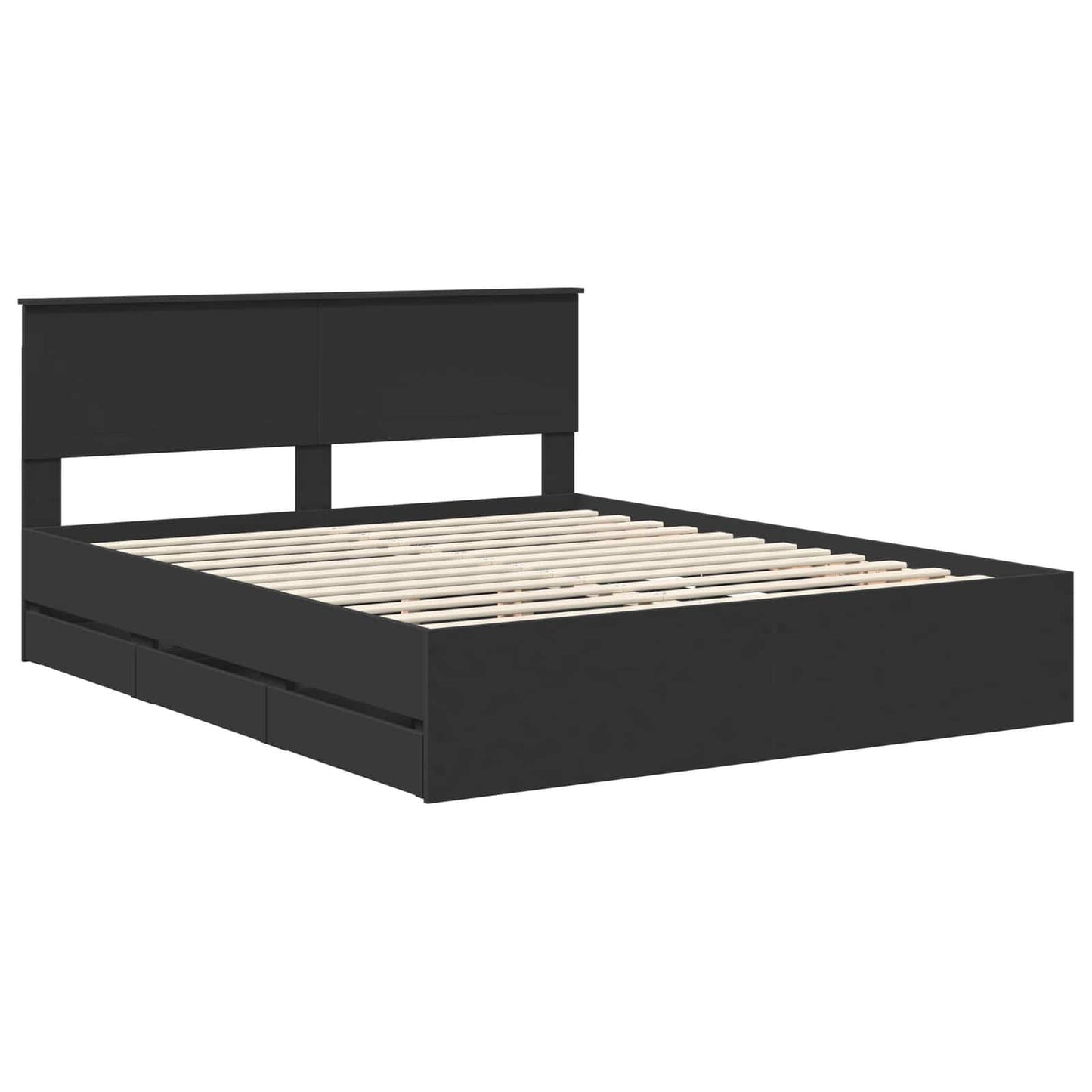 Bed Frame with Drawer Black 160 x 200 cm Engineer Wood
