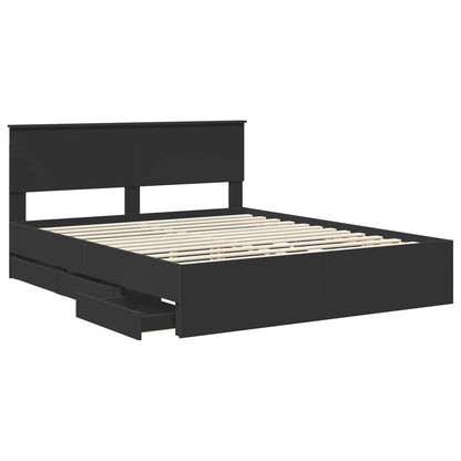 Bed Frame with Drawer Black 160 x 200 cm Engineer Wood
