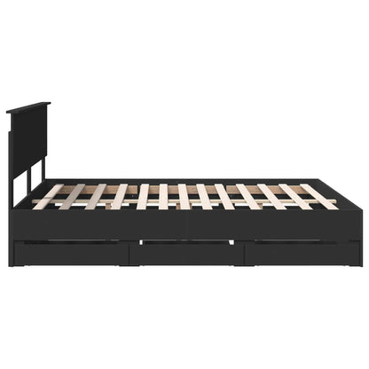 Bed Frame with Drawer Black 160 x 200 cm Engineer Wood