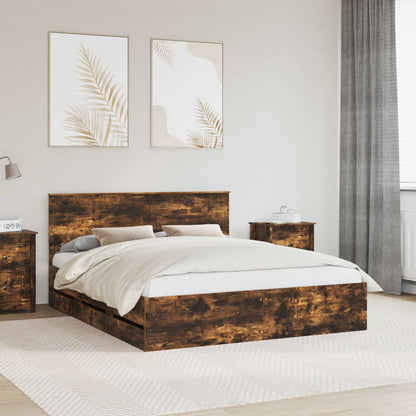 Bed Frame with Drawer Smoked Oak 160 x 200 cm Engineer Wood