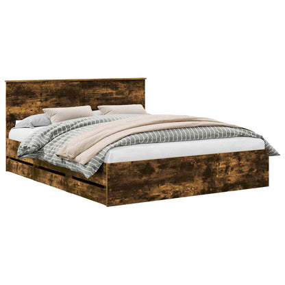 Bed Frame with Drawer Smoked Oak 160 x 200 cm Engineer Wood